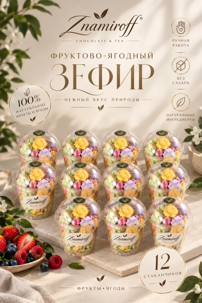  Зефир в стаканчиках без сахара(коробка 12шт по 100гр) в Рославле