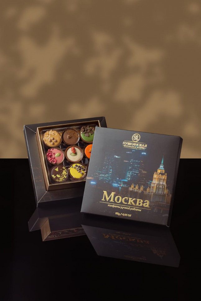  Пушкинская фабрика Конфеты Ассорти (Москва), 115г(чёрная коробка) в Рославле