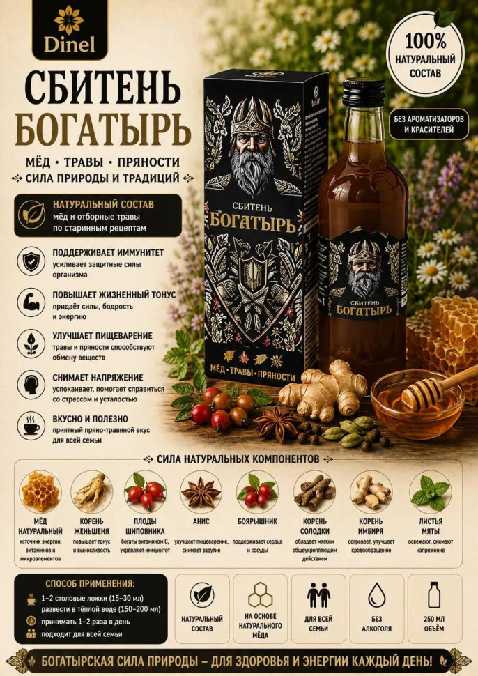  Сбитень Богатырь, 250мл  в Рославле